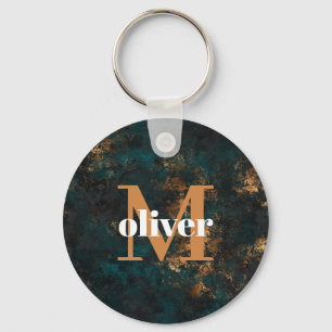 Men's Monogram Gold And Navy Teal Keychain