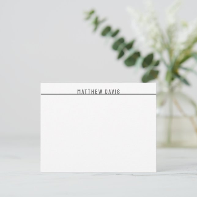 Mens Monogram Grey Modern Typography Border Flat  Card (Standing Front)
