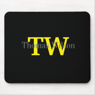 Men's Monogram Modern Minimalist Black & Grey Mouse Mat