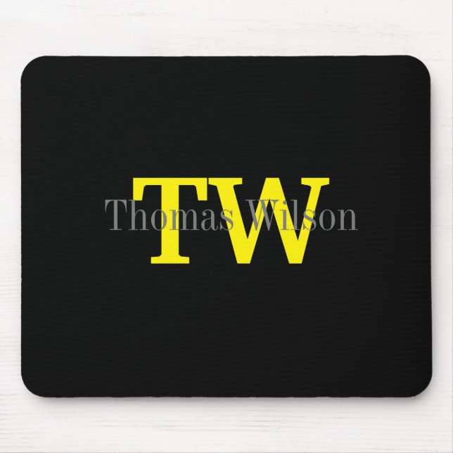 Men's Monogram Modern Minimalist Black & Grey Mouse Mat (Front)