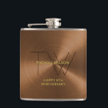 Mens Monogram Modern Minimalist Bronze Anniversary Hip Flask<br><div class="desc">Stylish sophisticated executive monogrammed flask with classic clean typography. Click "Customise" to change the font style or colour. Makes a perfect gift for the boyfriend, husband, son, boss, professional co-worker, client, or the special "him" on your gift list. NOTE: This style has a faux-metallic simulated engraved/embossed appearance. There are no...</div>