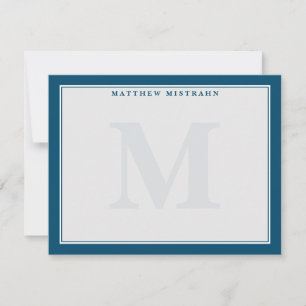 Men's Monogram Navy Blue Traditional Stationery Card