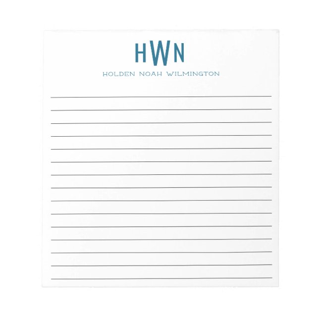 Men's Monogram Professional Navy Blue Writing Notepad (Front)