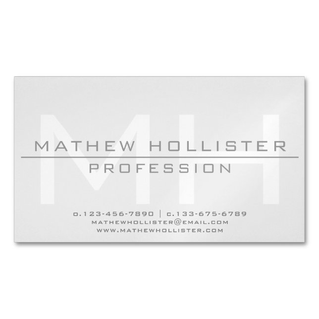 Men's Monogrammed, Grey Business Card Magnet (Front)