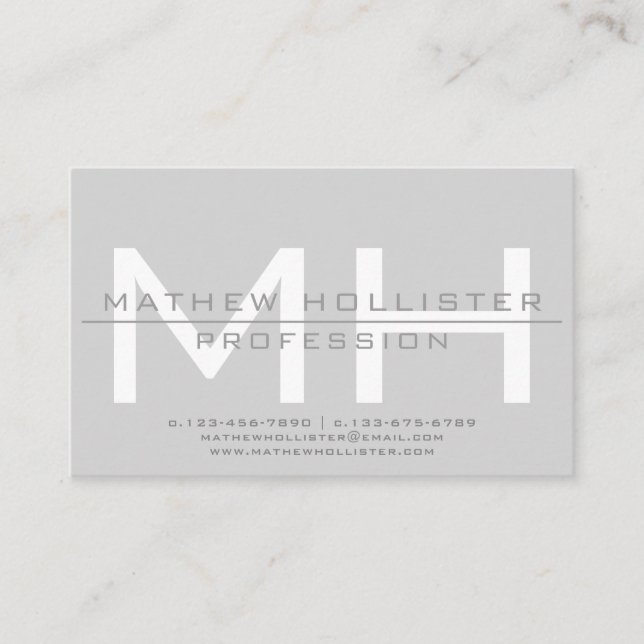 Men's Monogrammed, Grey Business Card Magnet (Front)