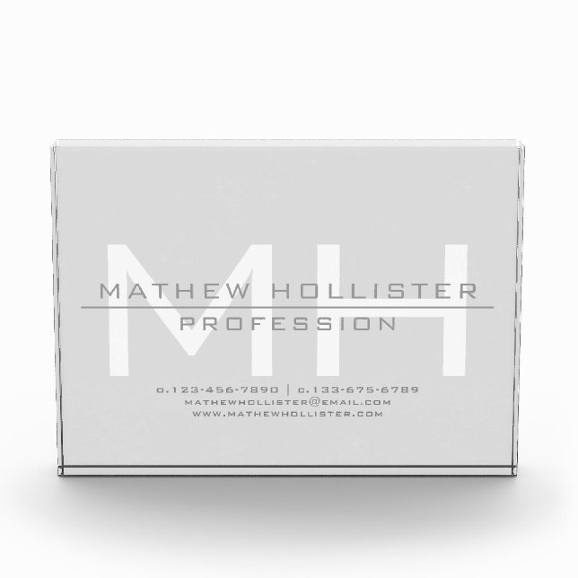 Men's Monogrammed, Grey Business Photo Block (Front)