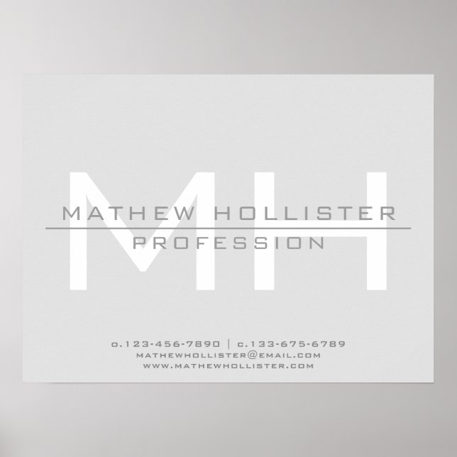 Men's Monogrammed, Grey Business Poster (Front)