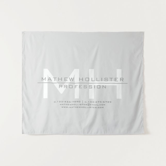 Men's Monogrammed, Grey Business Tapestry (Front (Horizontal))