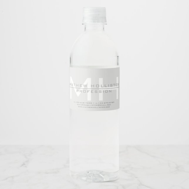 Men's Monogrammed, Grey Business Water Bottle Label (Front)