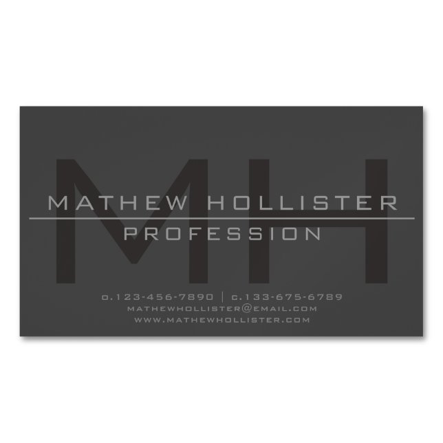 Men's Monogrammed, Grey Magnetic Business Card (Front)