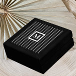 Mens Monogrammed Jewellery Boxes in Black<br><div class="desc">Good looking men's jewellery boxes can be hard to find, but here is one sure to please the most discriminating man. This men's jewellery box features a striking black and white pinstripe pattern with a monogram in the centre. A very distinctive men's jewellery box for all the special men in...</div>