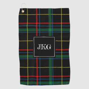Men's Monogrammed Modern Black Green Plaid Check Golf Towel