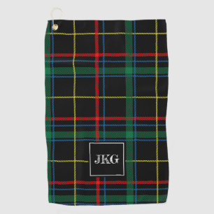 Men's Monogrammed Modern Black Green Plaid Tartan Golf Towel