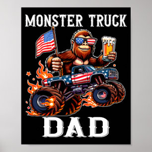 Mens monster truck dad racing bigfoot beer usa poster