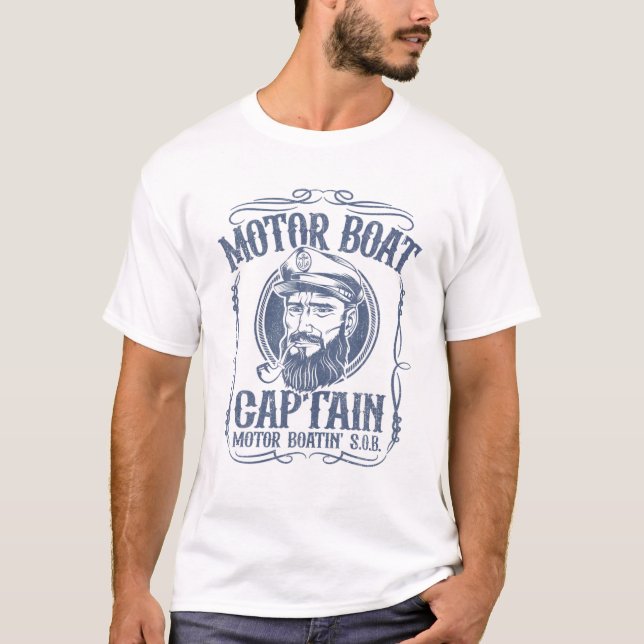 Mens Motor Boat Captain Funny Pontoon Boating Moto T-Shirt (Front)