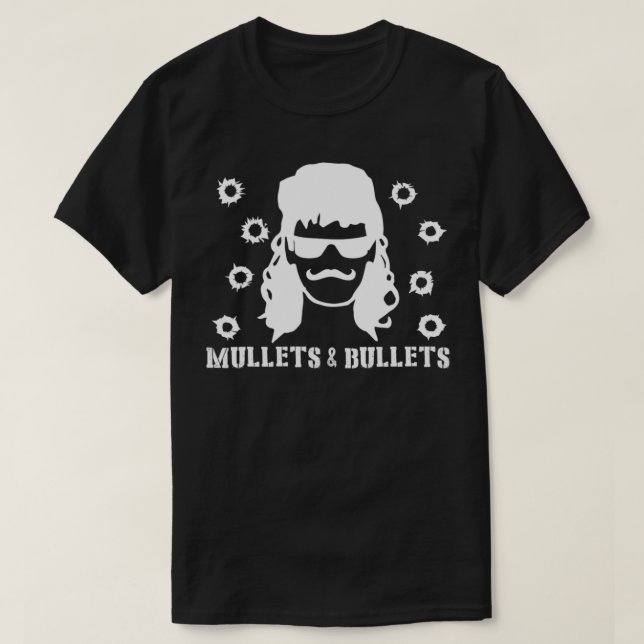 Mens Mullets And Bullets Mullet Pride  Funny Redne T-Shirt (Design Front)