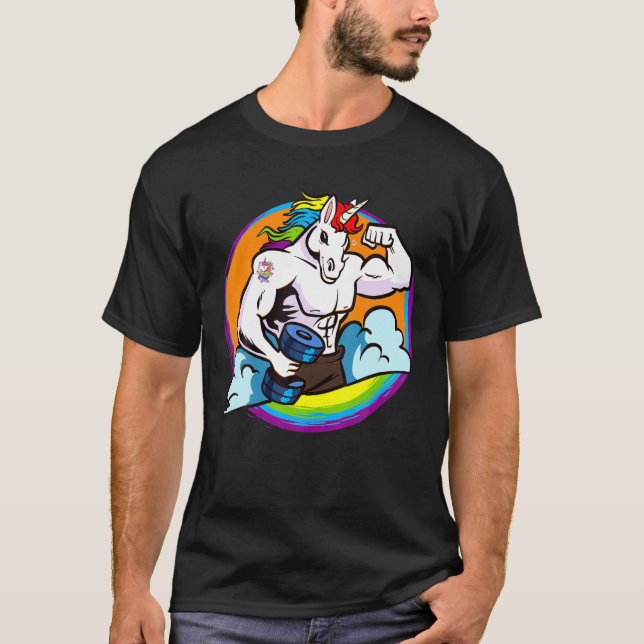 Mens Muscular Buff Unicorn Rainbow , Weightlifting T-Shirt (Front)