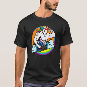 Mens Muscular Buff Unicorn Rainbow Weightlifting T-Shirt