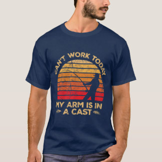 Mens My Arm is in a Cast Retro Sunset Fishing Fish T-Shirt