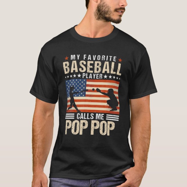 Mens My Favorite Baseball Player Calls Me Pop Pop T-Shirt (Front)