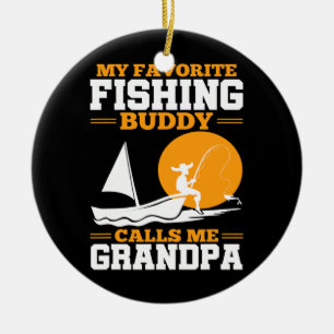 Mens My Favorite Fishing Buddy Calls Me Grandpa Ceramic Tree Decoration