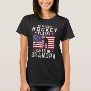 Mens My Favorite Hockey Player Calls Me Grandpa Fa T-Shirt