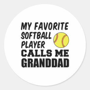 Mens My Favorite Softll Player Calls Me Granddad Classic Round Sticker