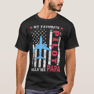 Mens My Favourite Pilot Calls Me Papa USA Flag Fat T-Shirt