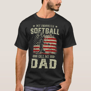 Mens My Favourite Softball Player Calls Me Dad Vin T-Shirt
