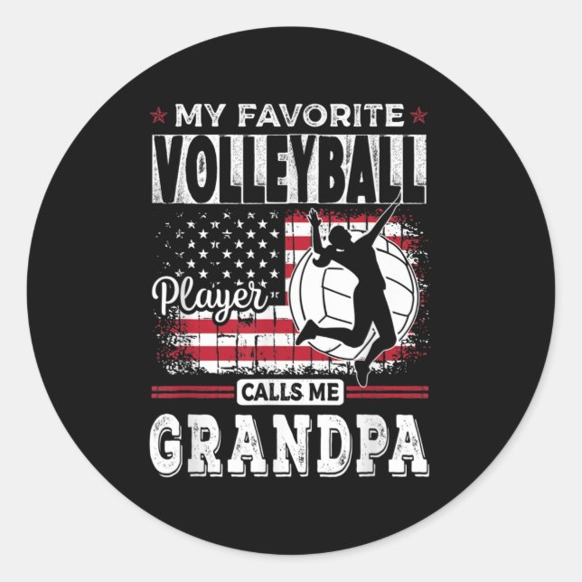 Mens My Favourite Volleyball Player Calls Me Grand Classic Round Sticker (Front)