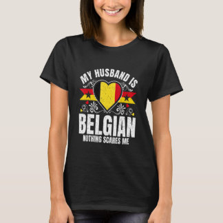 Mens My Husband Is Belgian Pride Flag Heritage Roo T-Shirt
