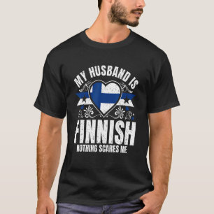 Mens My Husband Is Finnish Pride Flag Heritage Roo T-Shirt