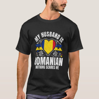 Mens My Husband Is Romanian Pride Flag Heritage Ro T-Shirt