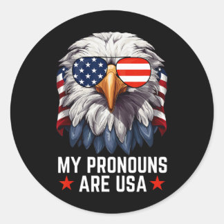 Mens My Pronouns Are Usa Funny Eagle 4th Of July A Classic Round Sticker