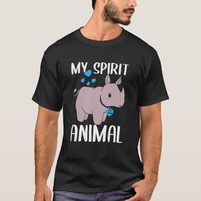 Mens My Spirit Animal Rhino I Love Dad Heart Valen T-Shirt (Front)
