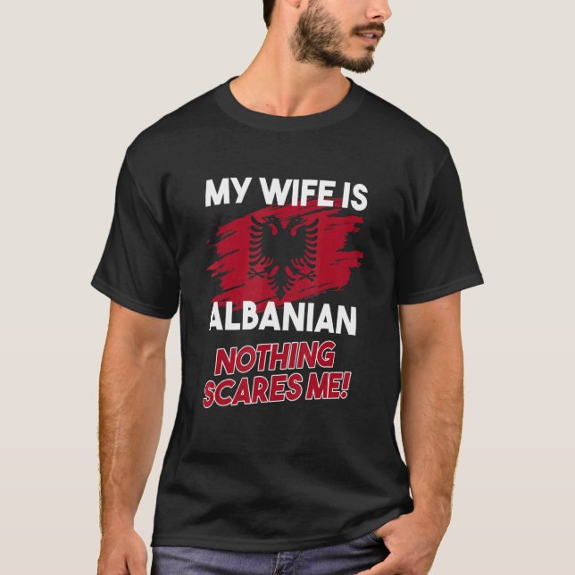Mens My Wife Is Albanian Flag Albanian Eagle Alban T-Shirt (Front)