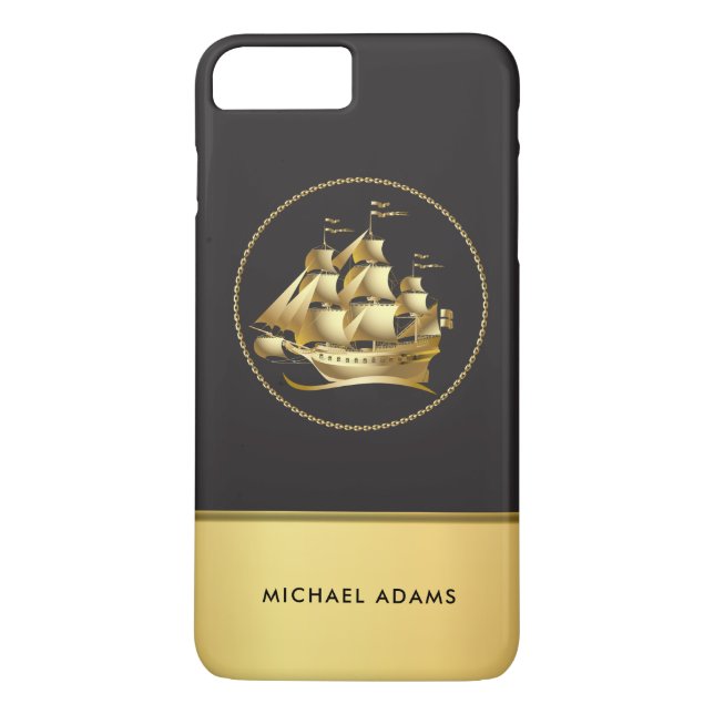 Men's Nautical Sailing Ship with Monogram Case-Mate iPhone Case (Back)