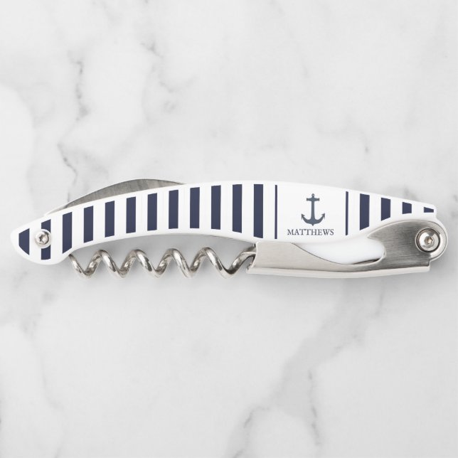Men's Navy Blue Anchor Custom Monogram Corkscrew (Back)