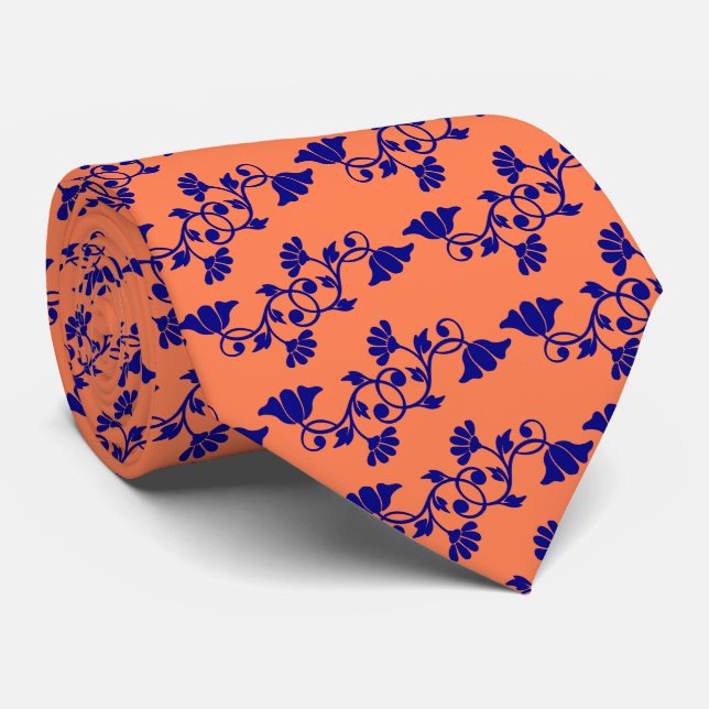 Men's Navy Blue and Coral Tie (Rolled)