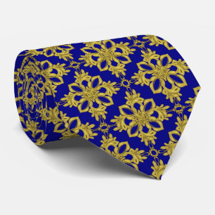 Men's Navy Blue and Faux Gold Pattern Tie