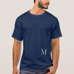 Mens Navy Blue Monogram Double Sided Design Modern T-Shirt<br><div class="desc">Men's Navy Blue Monogram Double Sided Design Modern T-Shirts Elegant Trendy Template Personalise Basic Dark T-Shirt.</div>