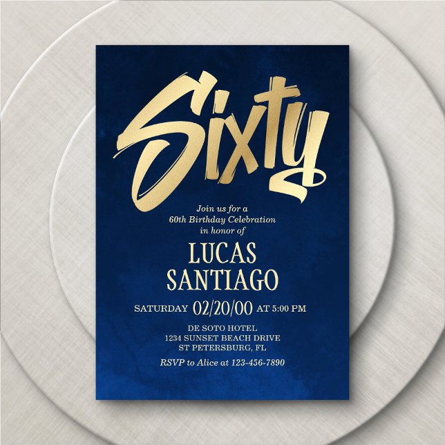 Men's Navy Gold 60th Birthday Invitation (Creator Uploaded)