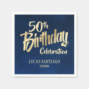 Men's Navy Gold Birthday Napkin