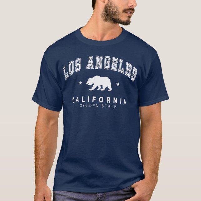 Men's Navy Los Angeles - Grizzly Bear Design T-Shirt (Front)