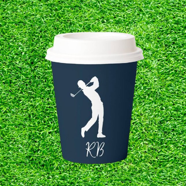 Men's Navy Monogram  Paper Cups (Tee Up the Perfect Gift for Dad!)