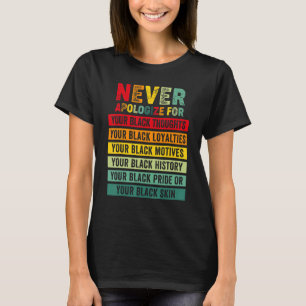 Mens Never Apologize For Your Blackness Black Hist T-Shirt