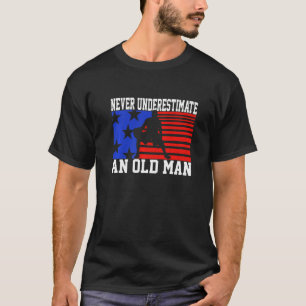 Mens Never Underestimate An Old Man USA Flag Bask T-Shirt