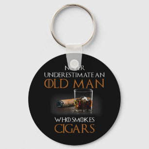 Mens Never Underestimate An Old Man Who Smokes Cig Key Ring