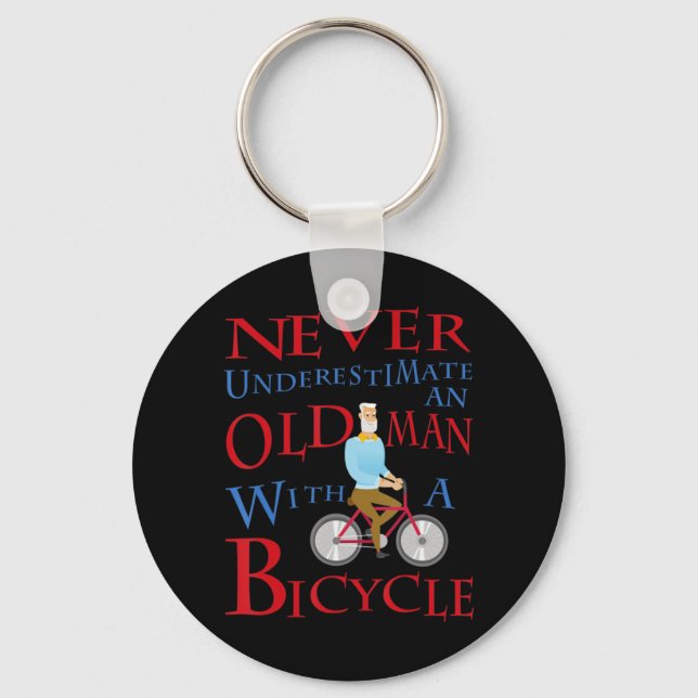 Mens Never Underestimate An Old Man With A Bicycle Key Ring (Front)