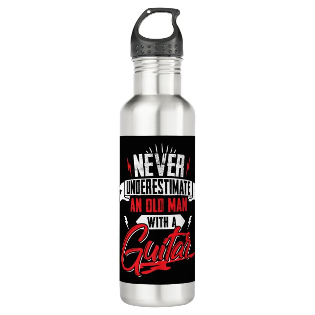 Mens Never Underestimate an Old man with a Guitar  710 Ml Water Bottle (Front)